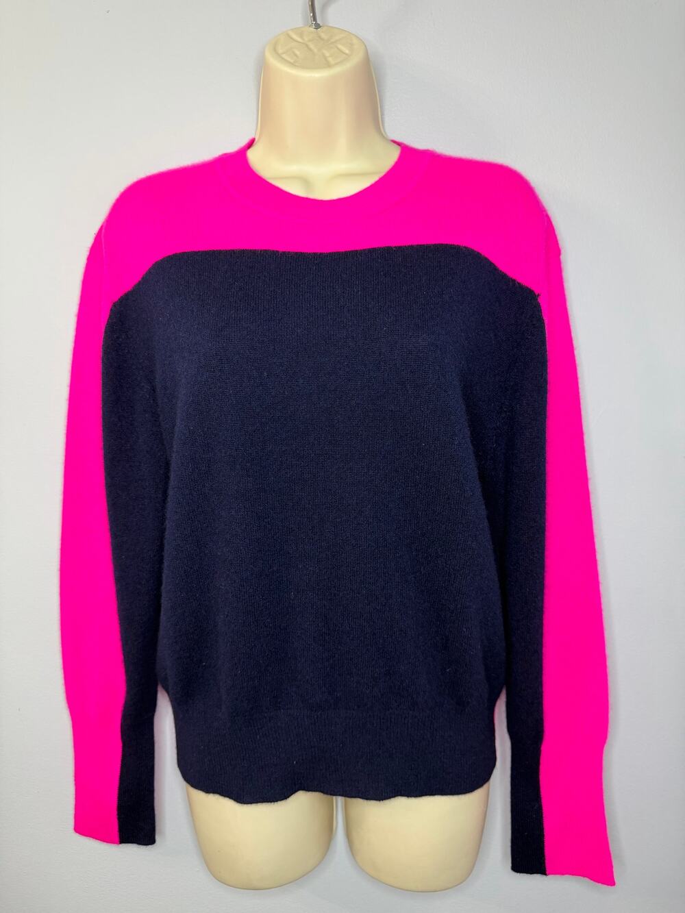 Aqua Cashmere Colorblock Pink Blue Sweater Soft Luxury Women's S